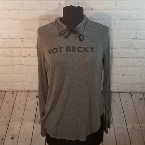 Hippie chic"NOT BECKY"hooded high low hem t~shirt